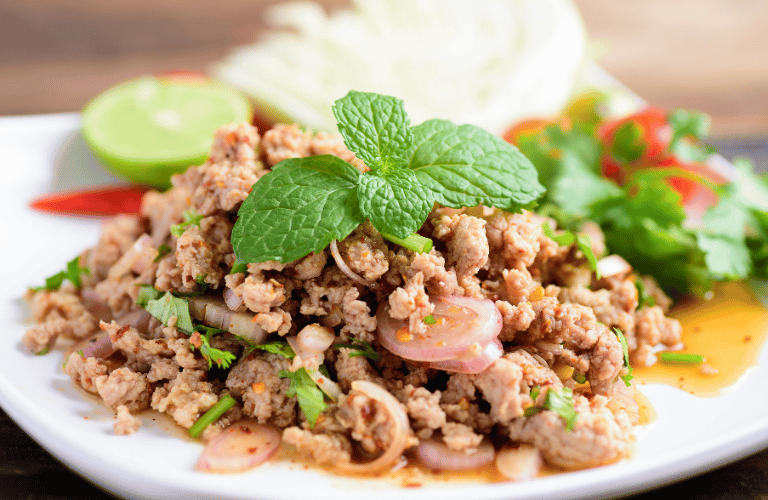 a Thai dish called Larb Moo made with minced pork and herbs