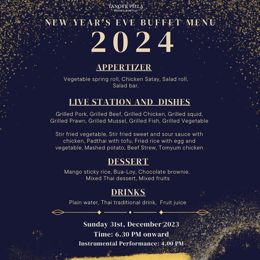 tanote villa resort menu new years eve 2024