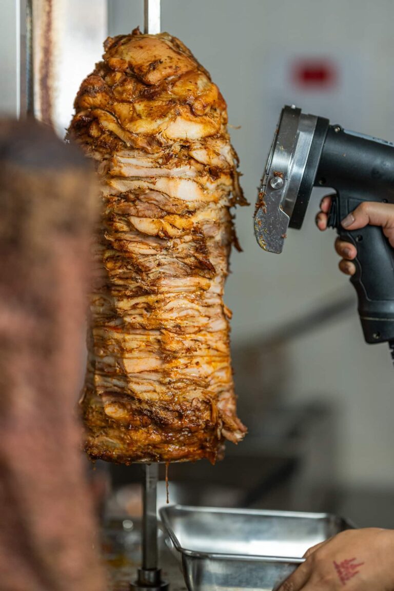 Cutting Chicken Kebab Meat